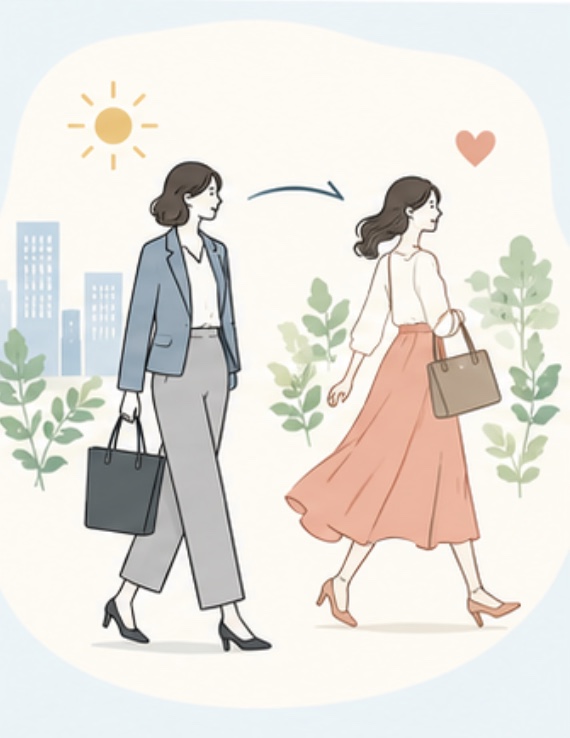 装いを変えて自分らしいスタイルを見つける女性のイラスト